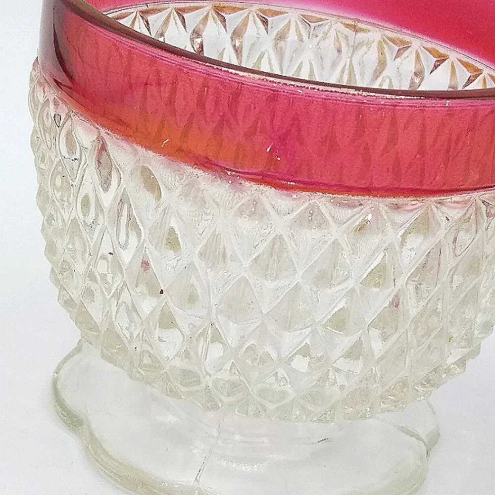 Indiana Glass Ruby Flash Diamond Point Pressed Glass Creamer Sugar Bowl Vintage